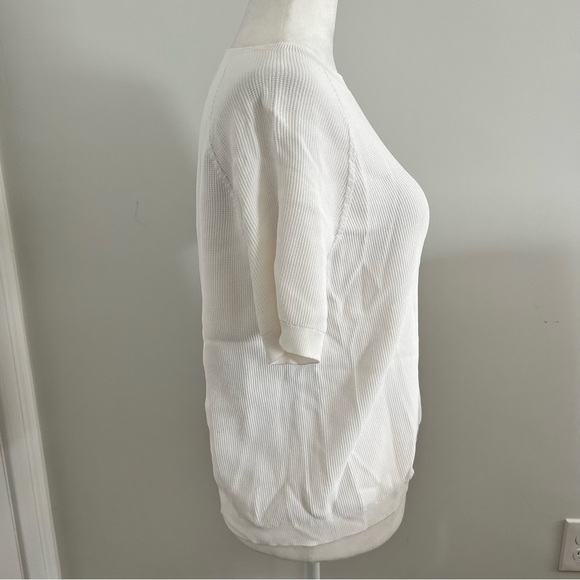 White scoop neck short sleeve sweater top size large chic essentials - Picture 3 of 7